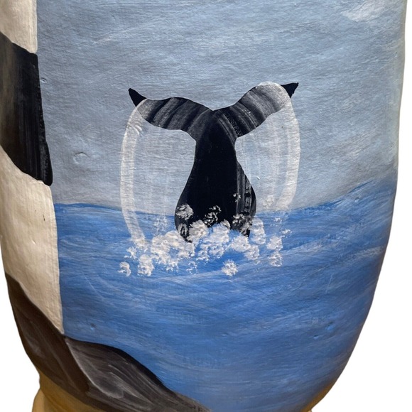 Hand Painted Beach Lighthouse Nautical Ocean Large 20" Numbered Gourd - Picture 8 of 9